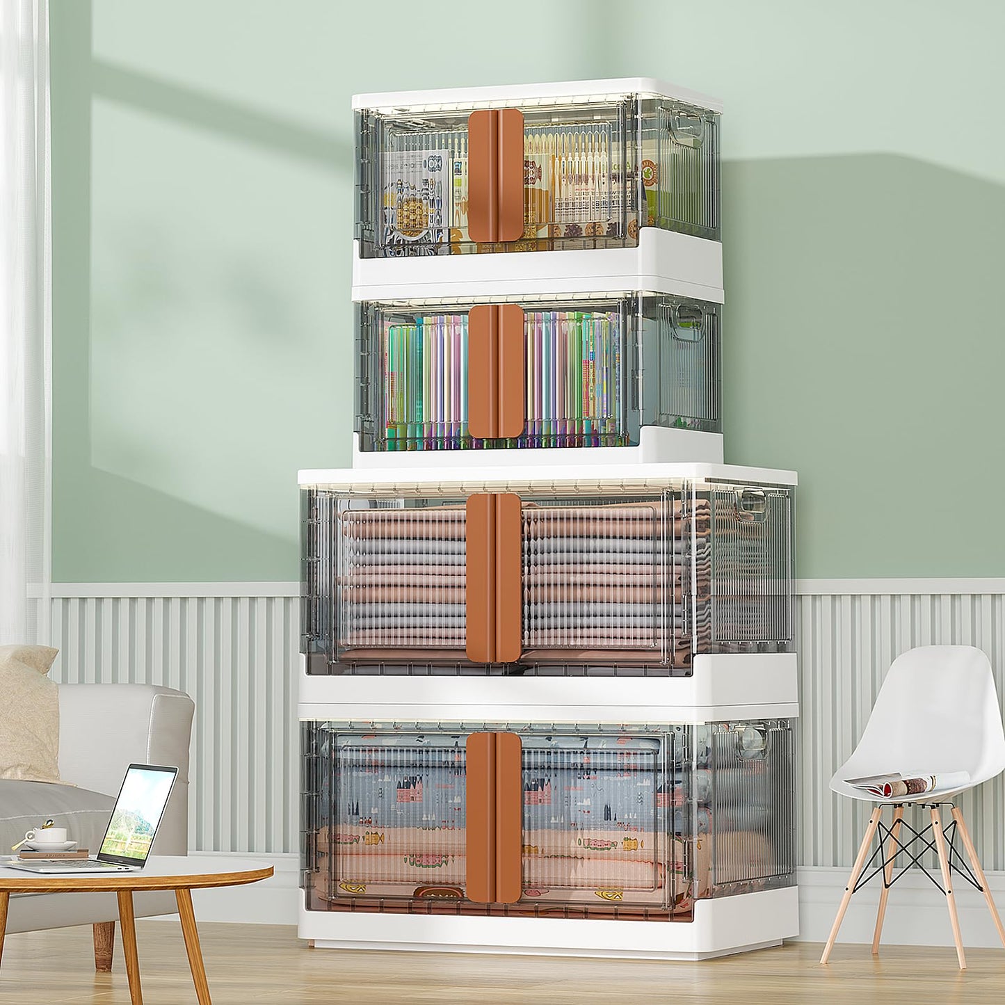 HAIXIN Plastic Storage Boxes - Collapsible Storage Bins, Wardrobe Closet Organiser, 95L Stackable Toy Storage