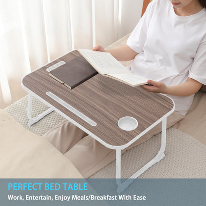 Laptop Bed Desk, Lap Desk Breakfast Tray Table for Home and Office,Eating, Reading, Writing on Bed, Sofa,Laptop Stand for Bed Brown