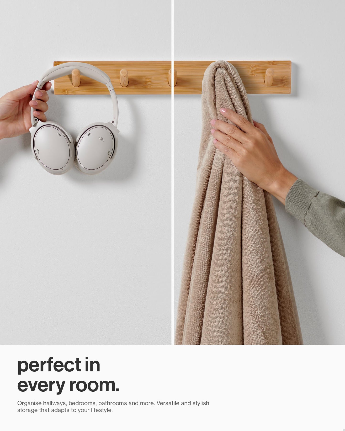 LARHN Wooden Wall-Mounted Coat Rack - 5 Coat Hooks, 43cm