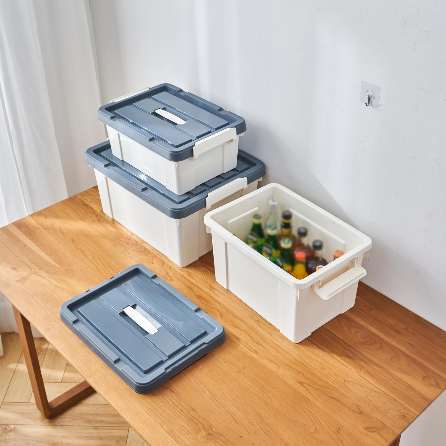 Cetomo 15L*3 Storage Boxes, Carry Plastic Storage Box with Lids, Organizing Container with Handle and Secure Latches