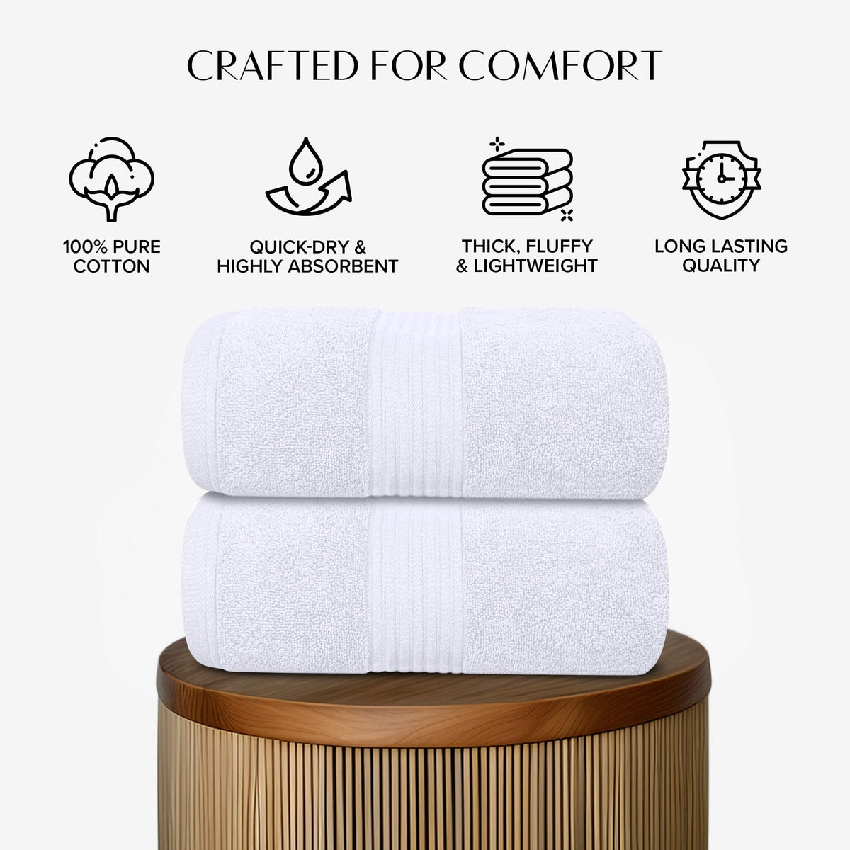 Luxury Set of 2 Jumbo Bath Sheets 100x150cm - Zero Twist 580 GSM White