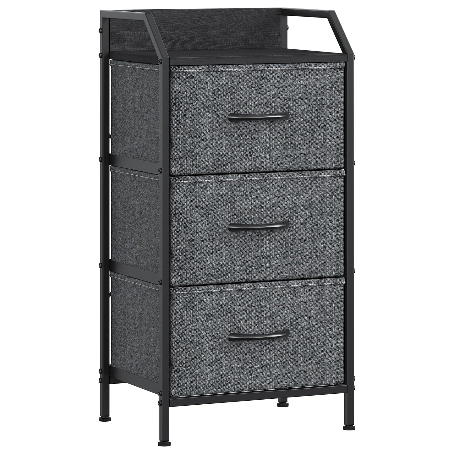 Feonase 3-Drawer Chest of Drawers with Metal Frame & Top Back Shelf – Modern Fabric Storage Cabinet for Bedroom, Living Room, Small Spaces