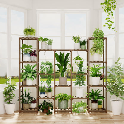 Bamworld Plant Stands Indoor Wooden Plant Stand Multifunctional Creative Plant Shelf Decor for Indoor Outdoor Balcony Living Room Office Gardens