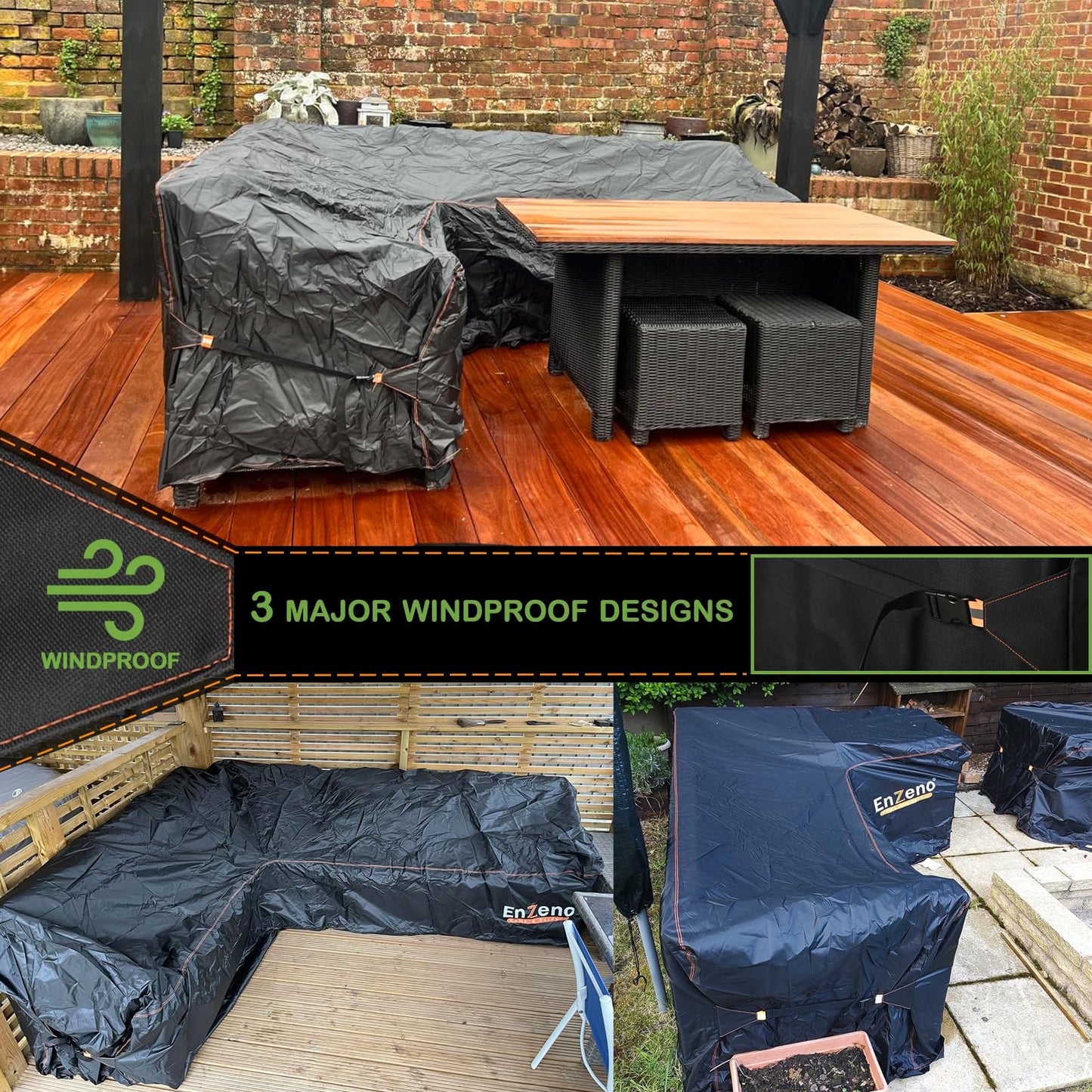 Enzeno Garden L-Shape Furniture Cover Waterproof, 420D Heavy Duty Oxford Fabric Outdoor Rattan Corner Sofa Cover with Waterproof Tape (210 * 260 *