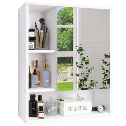 SMIBUY Bathroom Mirror Cabinet Wall Mounted, Bamboo Space Saver Medicine Cabinet, Wall Hanging Over Toilet Storage Cabinet with Mirror Door and
