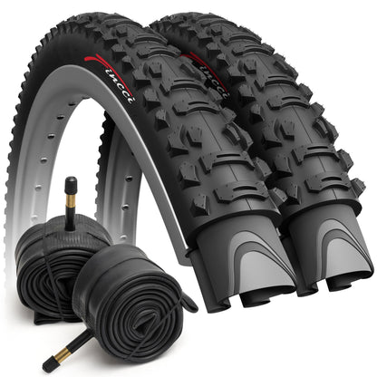 Fincci Set Pair 26 x 1.95 Bike Tyre 50-559 Foldable 60 TPI Tyres with Schrader Valve Inner Tubes for MTB Mountain Hybrid Bike Bicycle (Pack of 2)