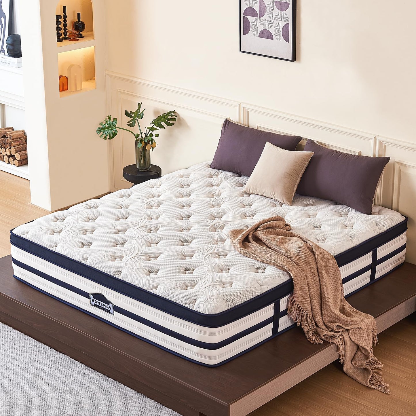 HomeMay 5FT, Double Mattress,150x200x28cm Hybrid Pocket Sprung, Medium Firm