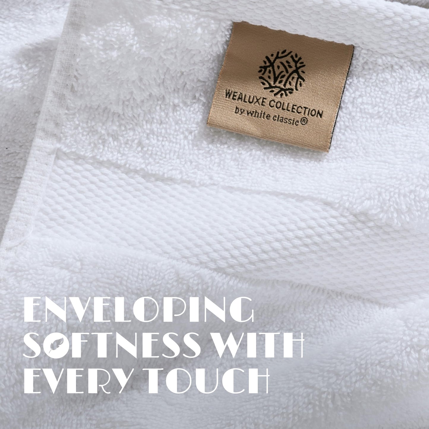 White Classic | 12 Pack 40x68 cm | Wealuxe White Hand Towels for Bathroom, Cotton Hand Towel Bulk for Home Kitchen, Gym and Spa