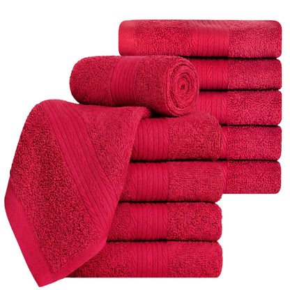 Ample Decor Cotton Washcloths Set of 10, 30 X 30 CM, 100% Cotton Premium Quality Flannel Face Cloths – Highly Absorbent Fingertip Towels – Red