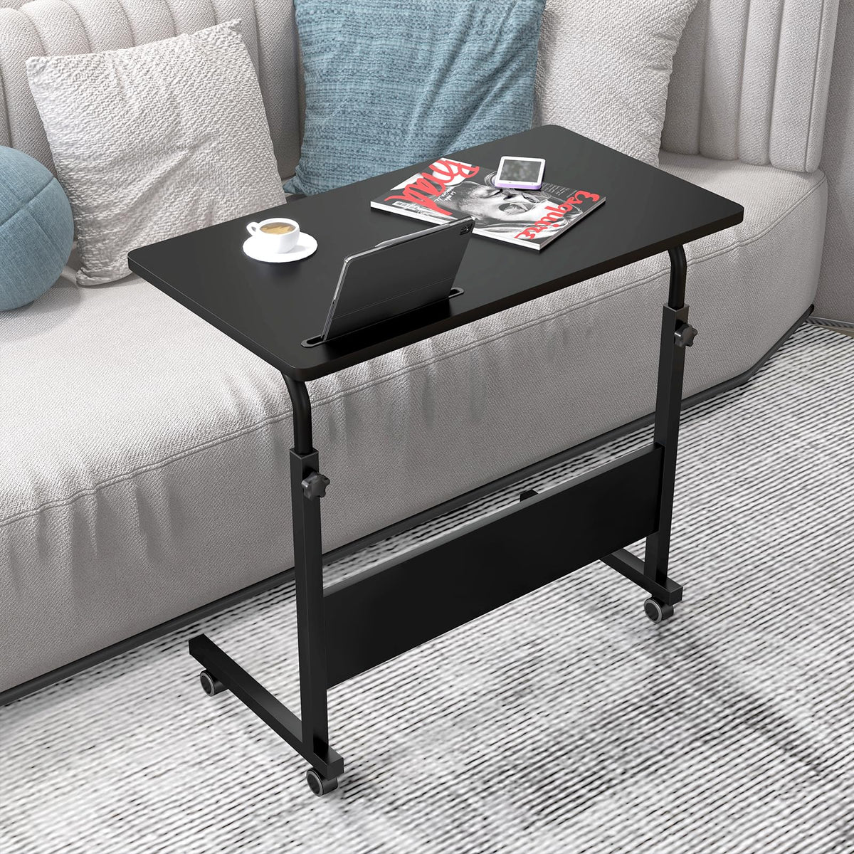 sogesfurniture 80 * 40cm Laptop Table Sofa Table Side Height Adjustable, Mobile Computer Stand Laptop Notebook Desk PC Stand Portable