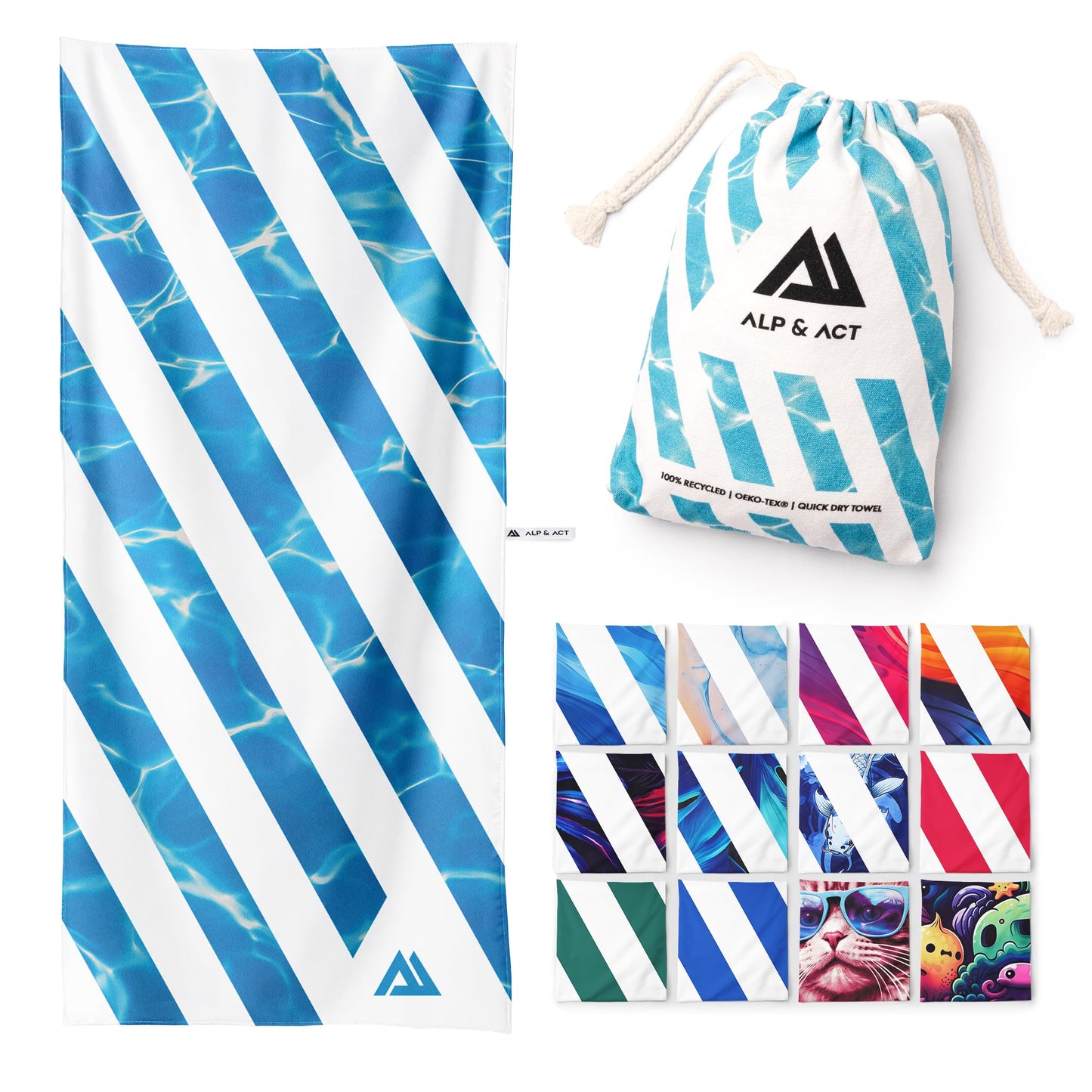ALP & ACT Beach Towel XXL 200x90 cm - 100% Recycled Microfiber - SUPER LIGHTWEIGHT & Quick Dry - Large Microfiber Towels for Beach & Sun Lounger