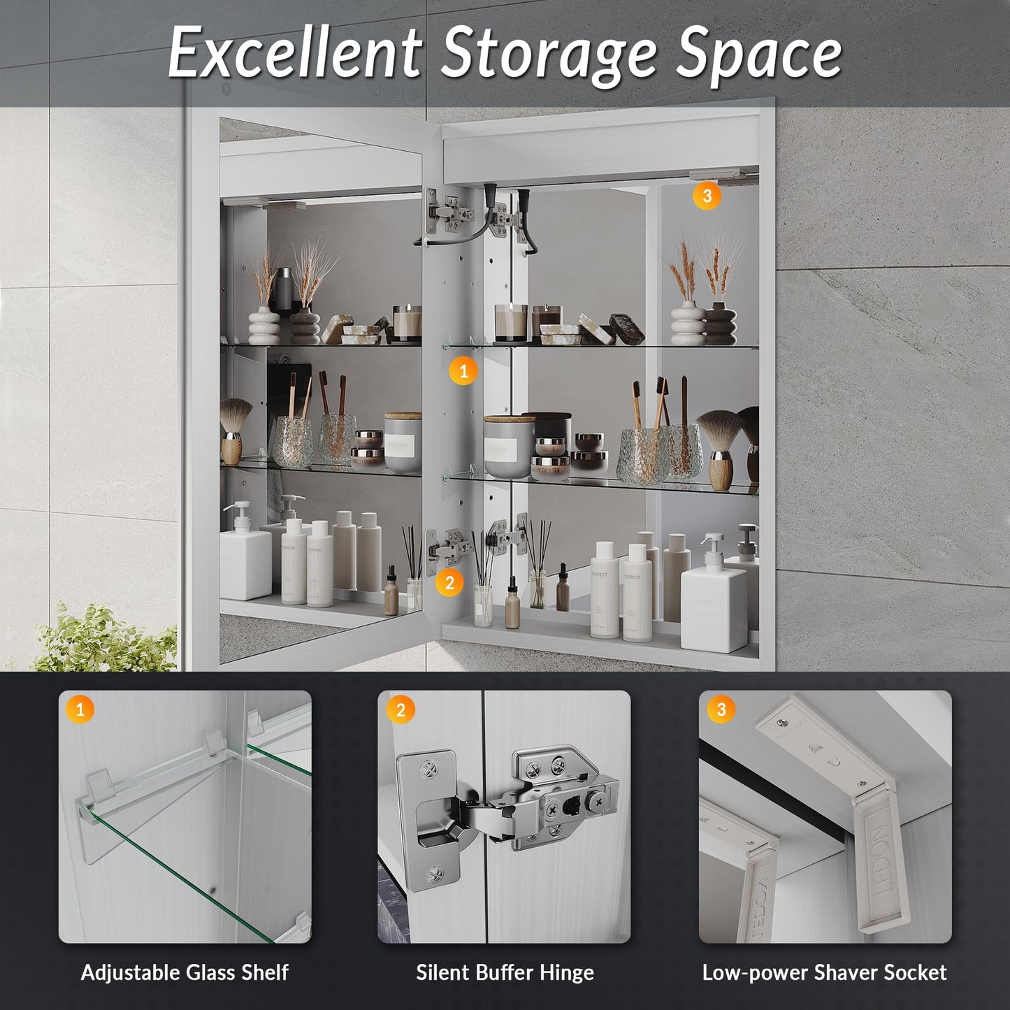 ELEGANT Bathroom Mirror Cabinet with Lights & Shaver Socket, 500 x 700 mm