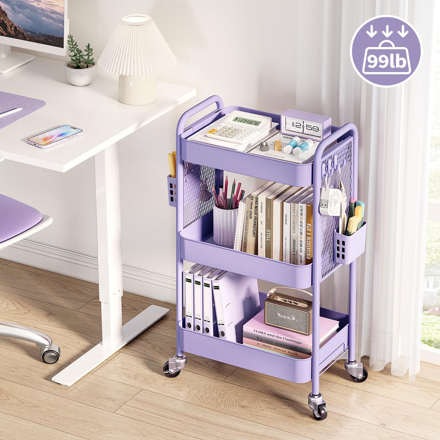 Urackify 3 Tier Storage Trolley on Wheels, purple