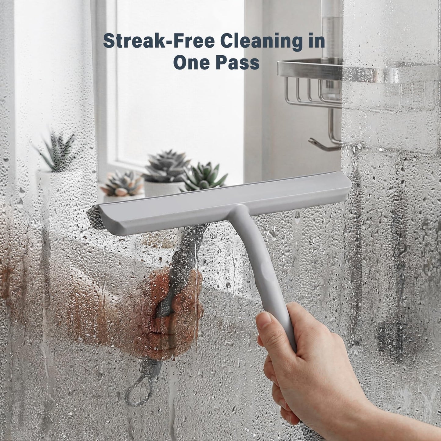 Vinabo Silicone Shower Squeegee – Glass Wiper for Shower Doors, Bathroom Screens, Mirrors, Car Windows & Glass Cleaning，Grey,21cm