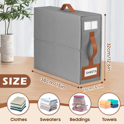 BOSNONA Bed Sheet Organiser 1 Pack Grey Bedding Storage Box Foldable King Size Bed Sheet Organiser Boxes with Zip for Bedsheets, Pillow Cases