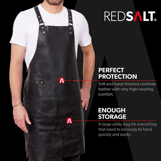 REDSALT Premium Leather Apron 100% Cowhide Leather 84 x 62 cm Crossback Professional BBQ Apron Work Apron Kitchen Catering Bar Barista Cooking Apron