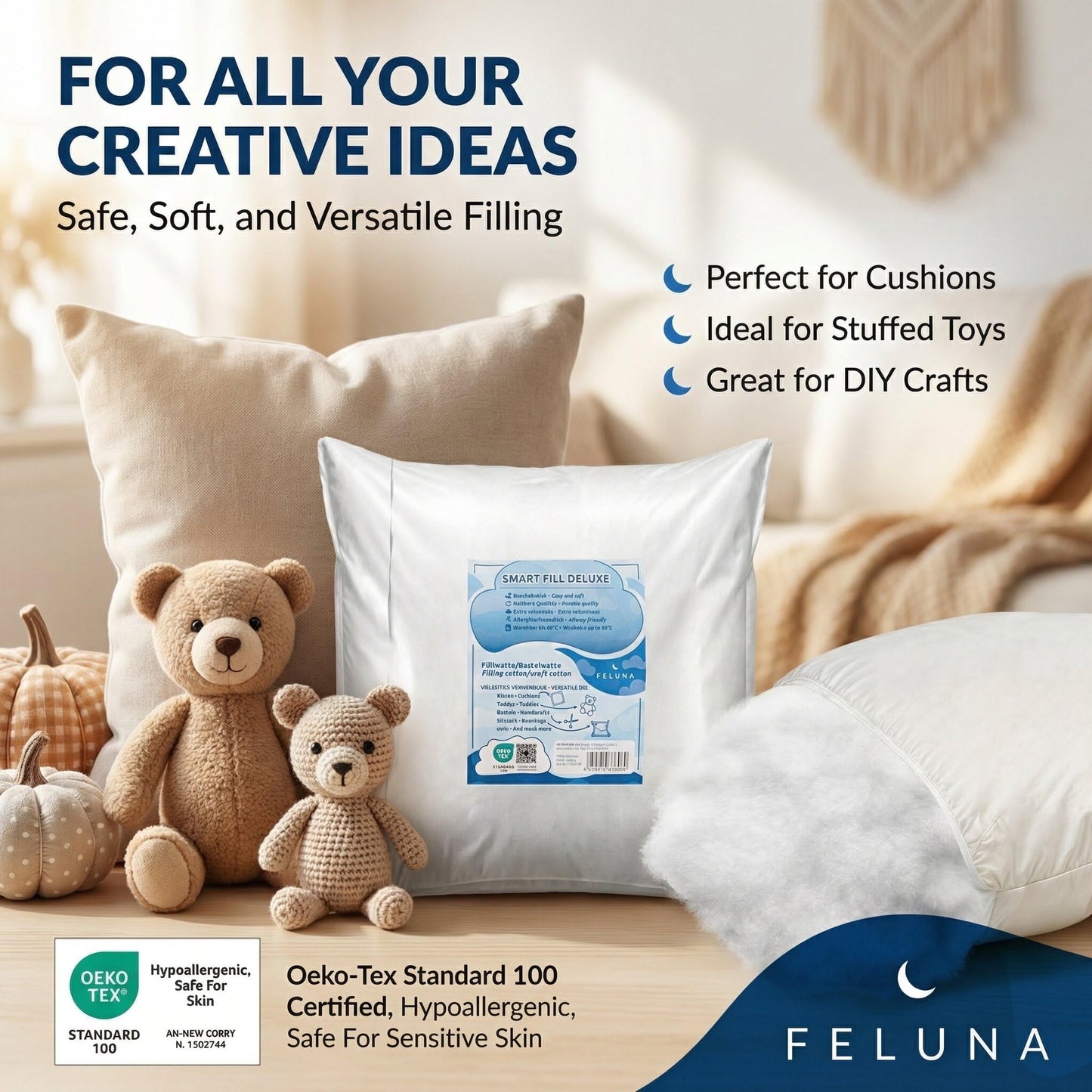 Feluna® Polyester Cushion Filling Stuffing - Washable, Oeko-Tex