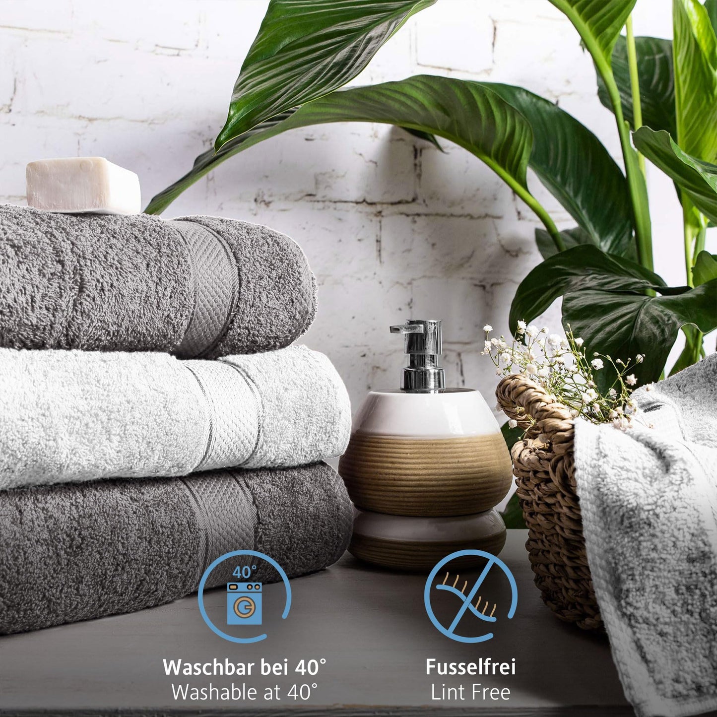 Komfortec Set of 8 Hand Towels 50 x 100 cm 100% Cotton Terry Towelling Soft Anthracite Grey/White