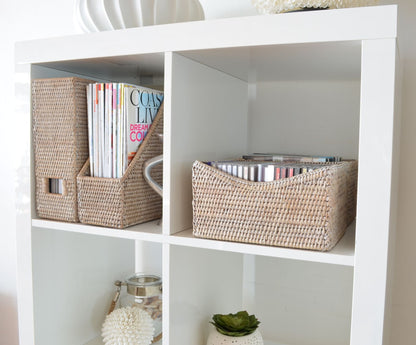 KOUBOO La Jolla Rattan Organizing & Shelf Basket, White Wash, Rattan & Wicker,24.76501 x 20.32 x 13.97 cm