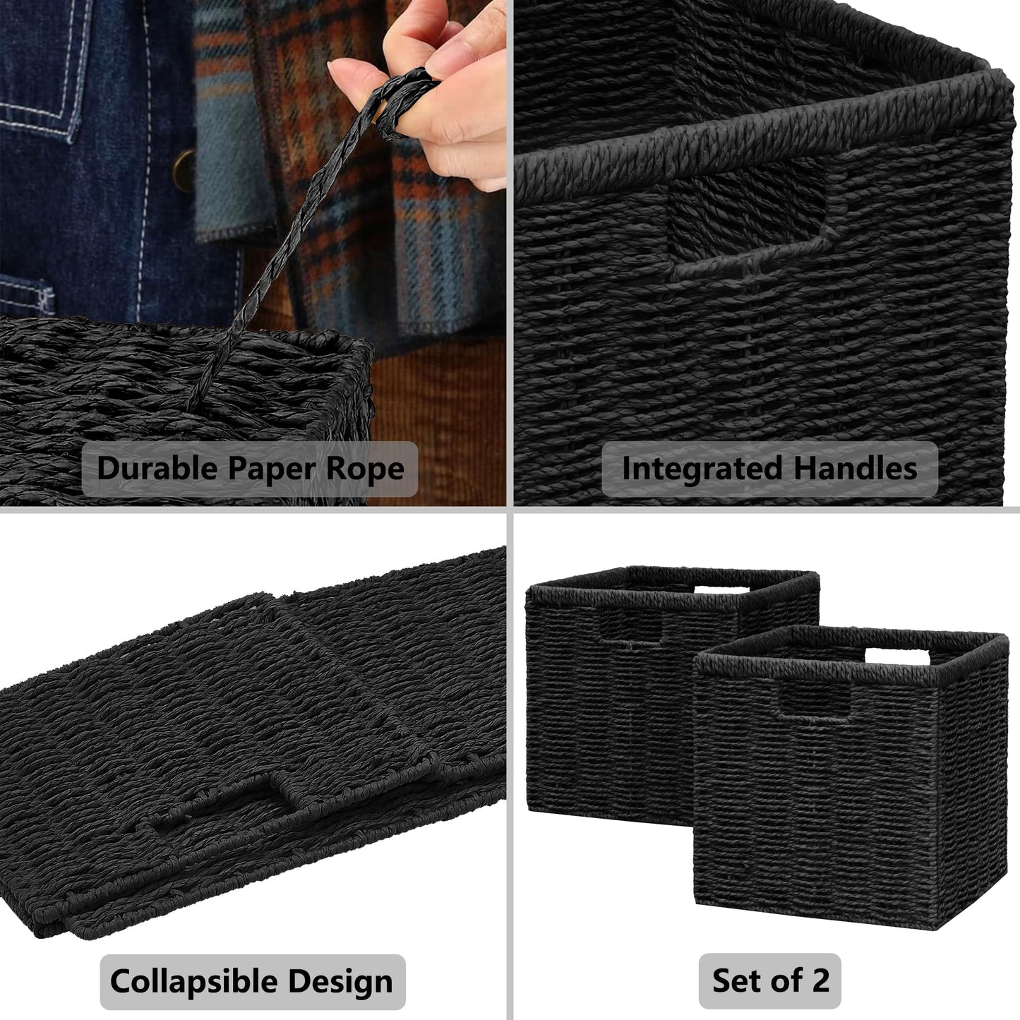 Vagusicc Wicker Storage Basket, Foldable Storage Cubes Organizer Bins, Handwoven Storage Baskets for Shelves Closet Wardrobe Bathroom