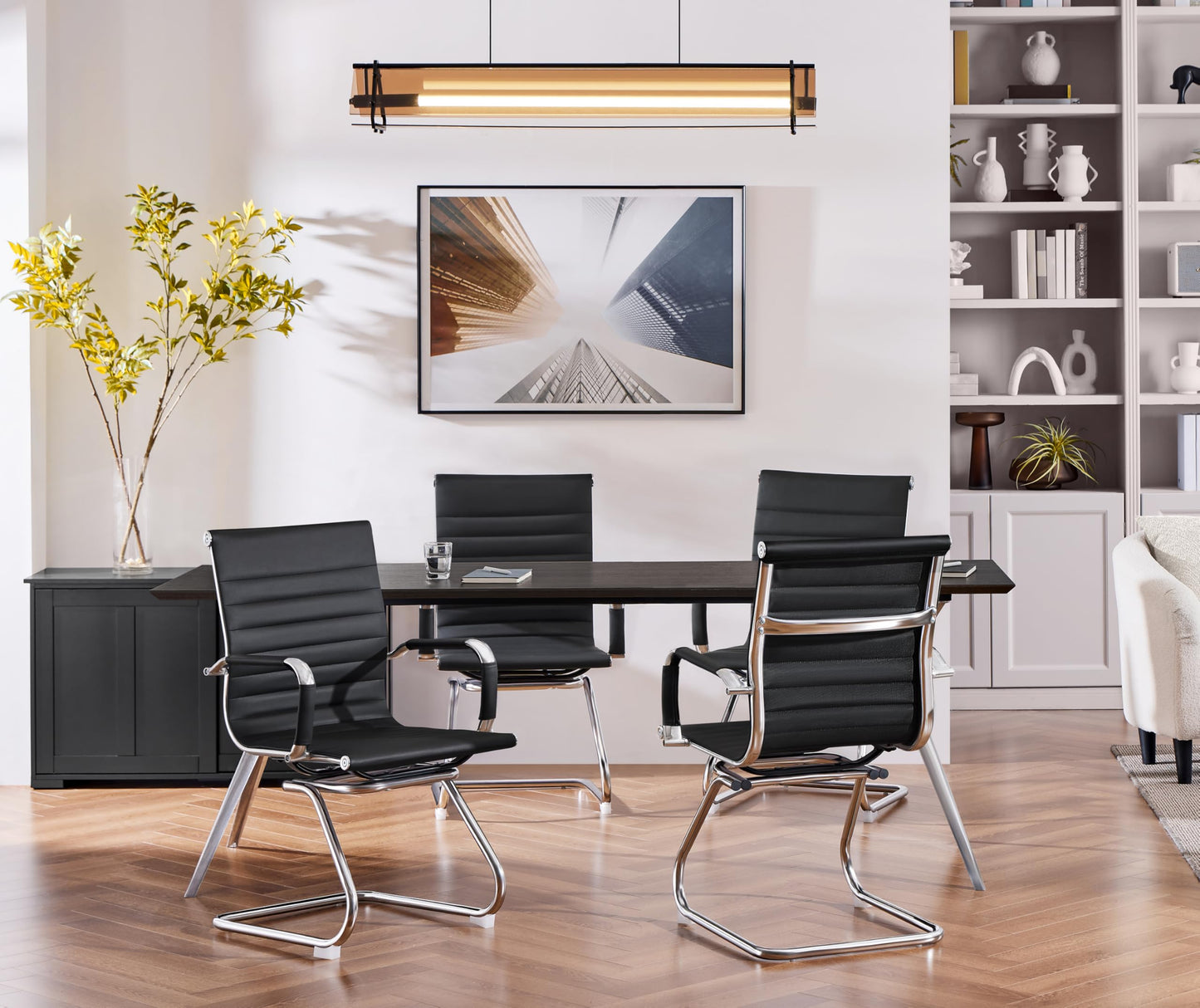 Yaheetech Faux Leather Dining Chair Ergonomic Office Chair, Black