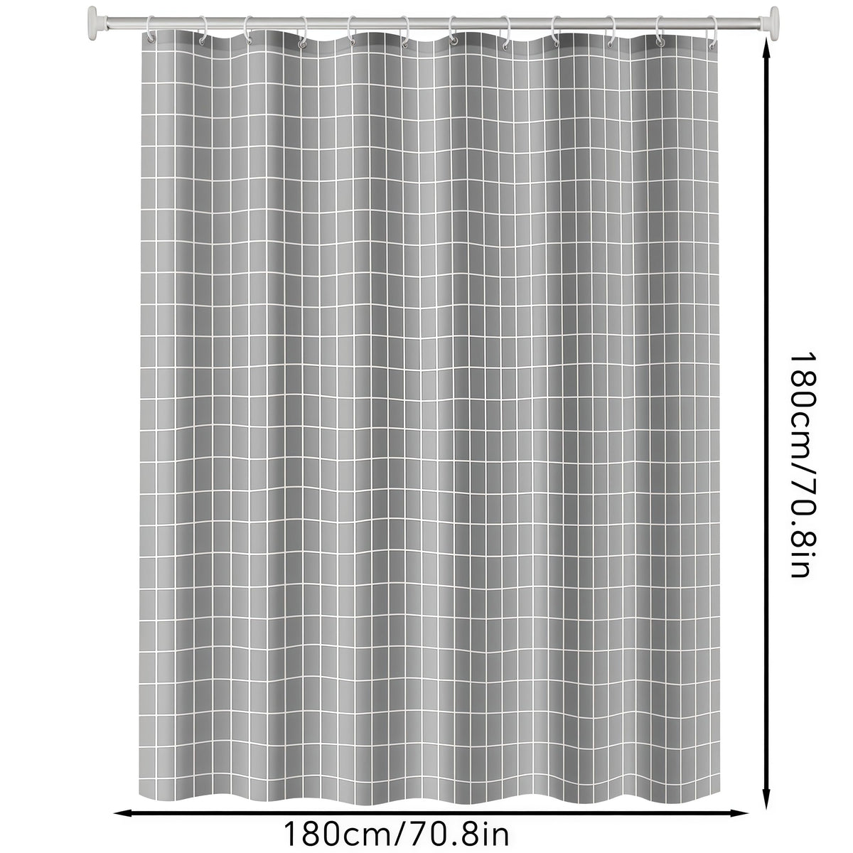 FAIRYGATE Grey Shower Curtain Mould Proof and Mildew Resistant Washable Bathroom Curtains Bath Curtains with Hooks 180 x 180 cm 71 x 71 Inch B9325