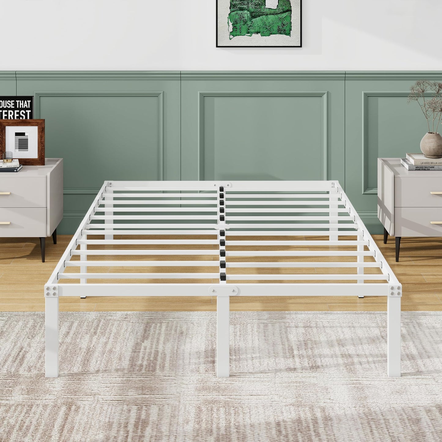 DUMEE 4ft6 Double Bed Frames, 36cm High Metal Platform Bed Frames Double with Storage Under Bed/Steel Slats Mattress Base, No Box Spring Needed