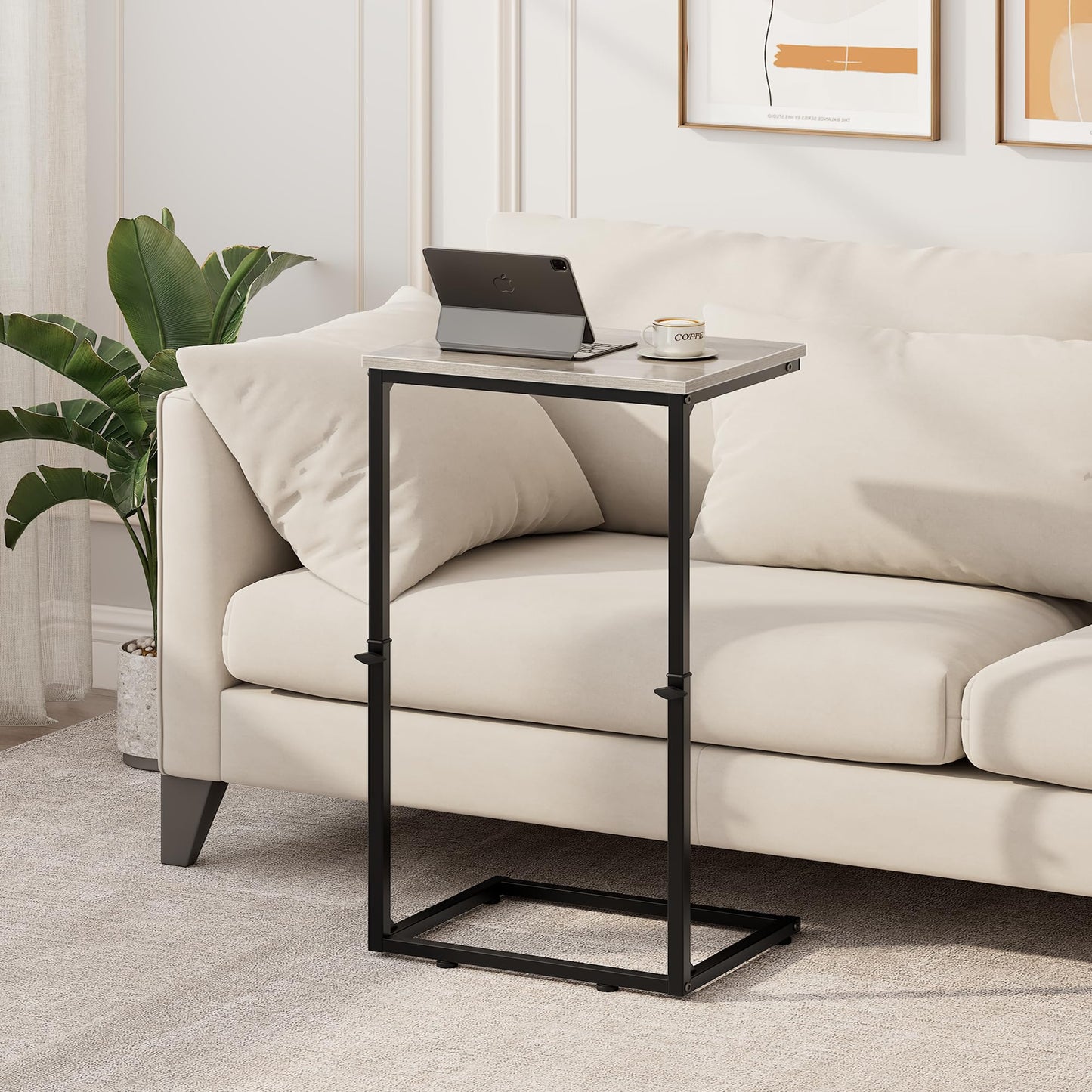 Vagusicc C-Shaped Side Table, Adjustable Height 45-85cm Sofa Side Tables, Small Side Table for Small Spaces