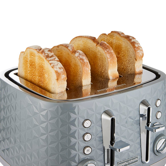 Morphy Richards Vector 4 Slice Toaster, High Gloss Geometric Design, Defrost and Reheat, Variable Width Slots, Removable Crumb Tray, Grey, 248135