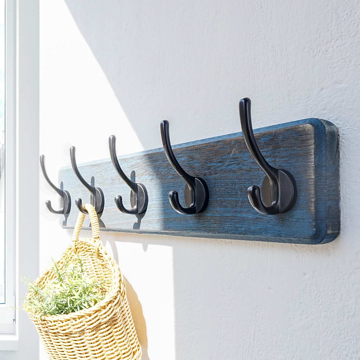 Dseap Coat Rack Wall: Patented, Heavy-Duty, 5-Double-Hooks Wooden Wall Mounted Coat Rack Coat Hanger Hook Rail for Winter Coats Hat Jacket Clothing