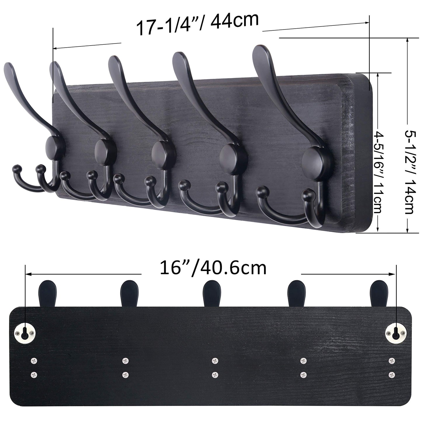 SKOLOO Coat Rack Wall Mounted - Wooden, Heavy Duty, Rustic Coat Hooks for Wall, 16'' Hole to Hole