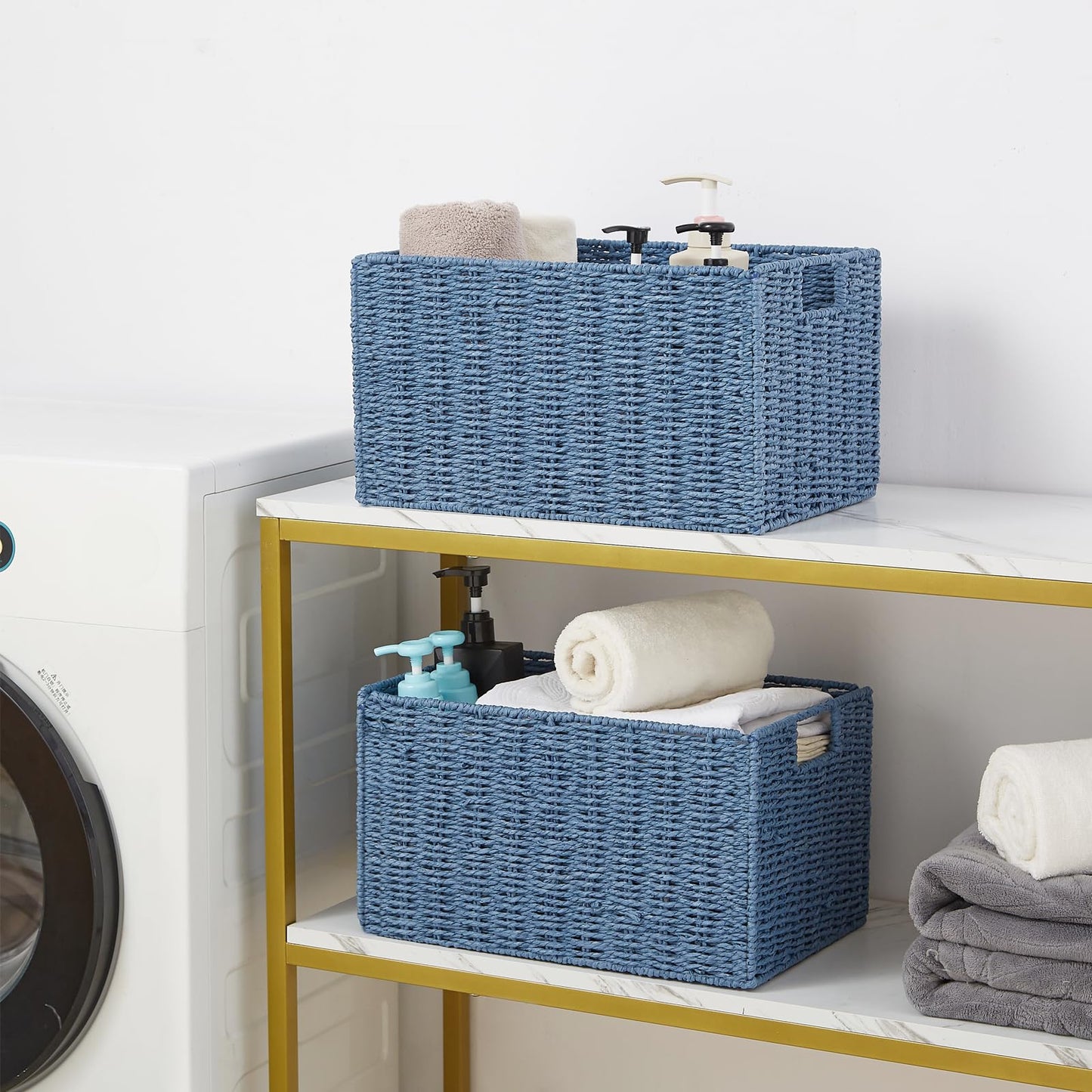 Vagusicc Storage Baskets for Shelves, Large Organizer Box Storage Bins with Handles, Wicker Basket for Pantry
