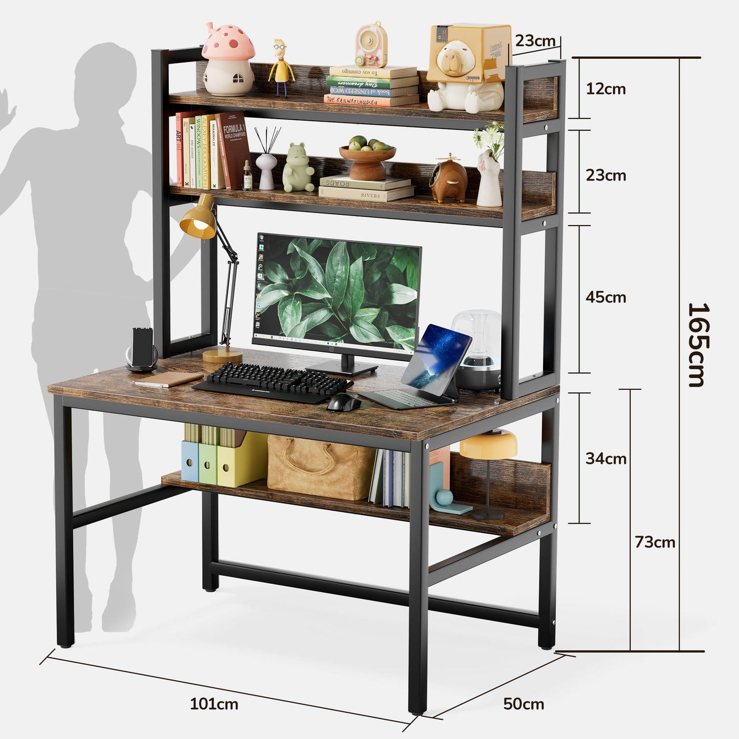 Aquzee Desk with Shelves, 100 cm Work Desk with Storage, Home Office Desk with Hutch and Bookshelves