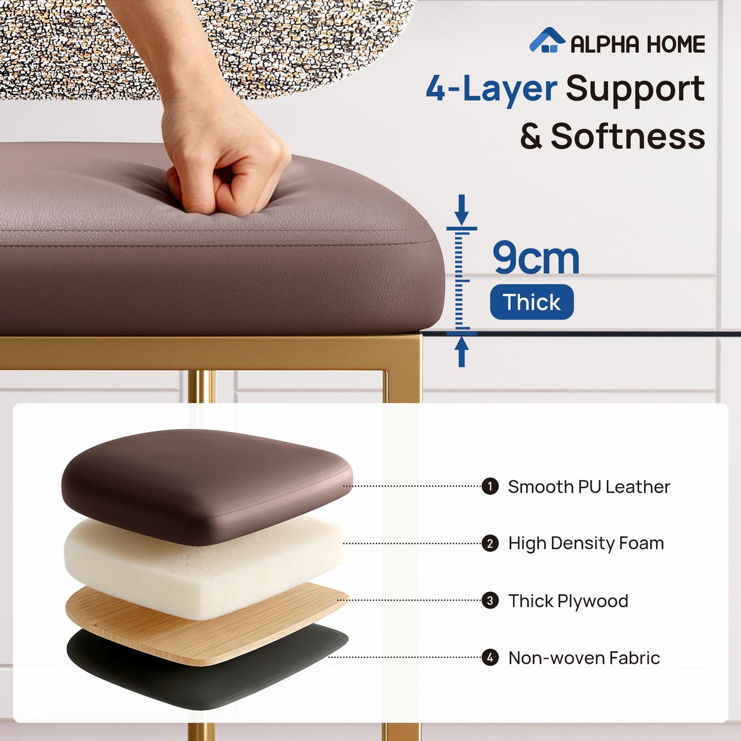 ALPHA HOME Bar Stools Set Counter Chairs with Backs and 9 CM Seat