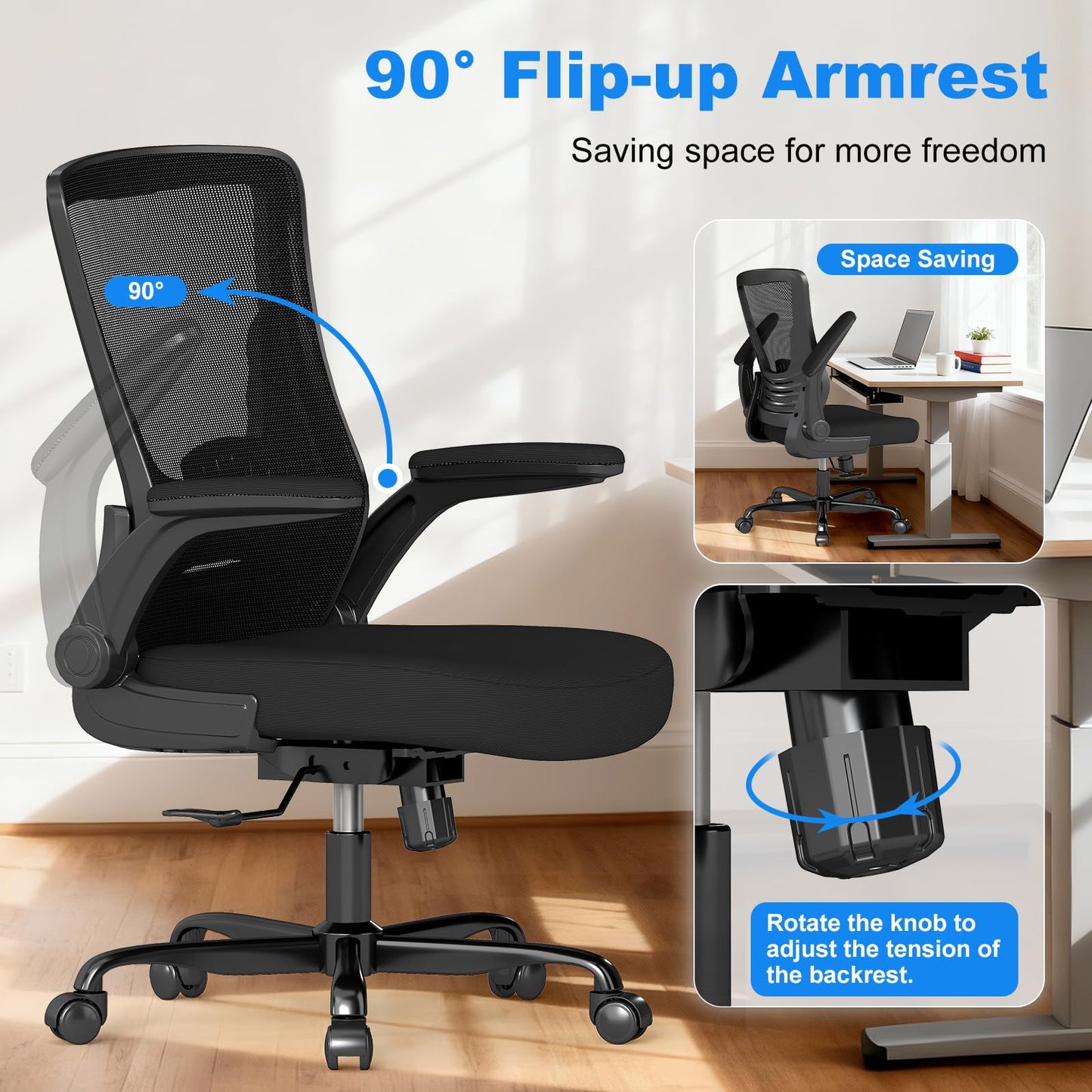 AnyGod Office Chair, Ergonomic Mesh Home Desk Chair with Flip-up Armrests