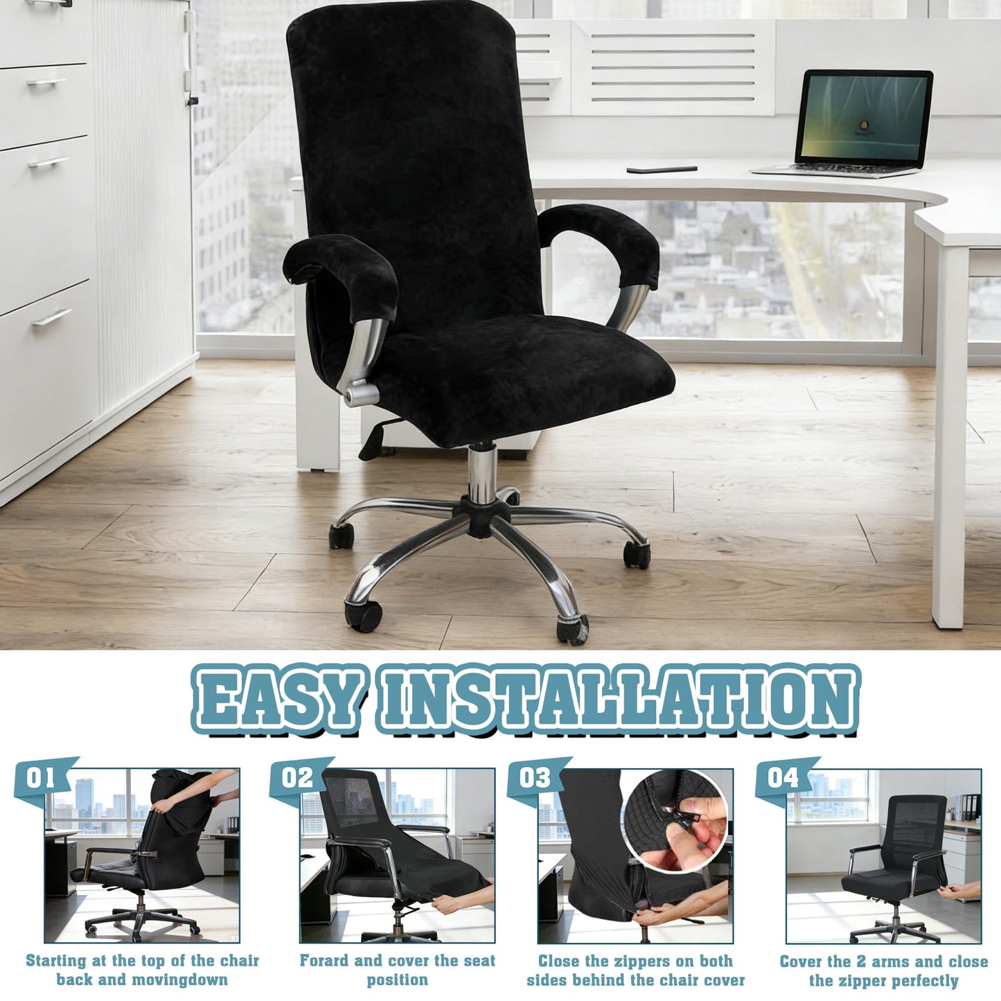 Office Chair Covers, Desk Chair Cover Universal Stretch Velvet Slipcover, Washable Plush Computer Chair Protector with Arm Covers