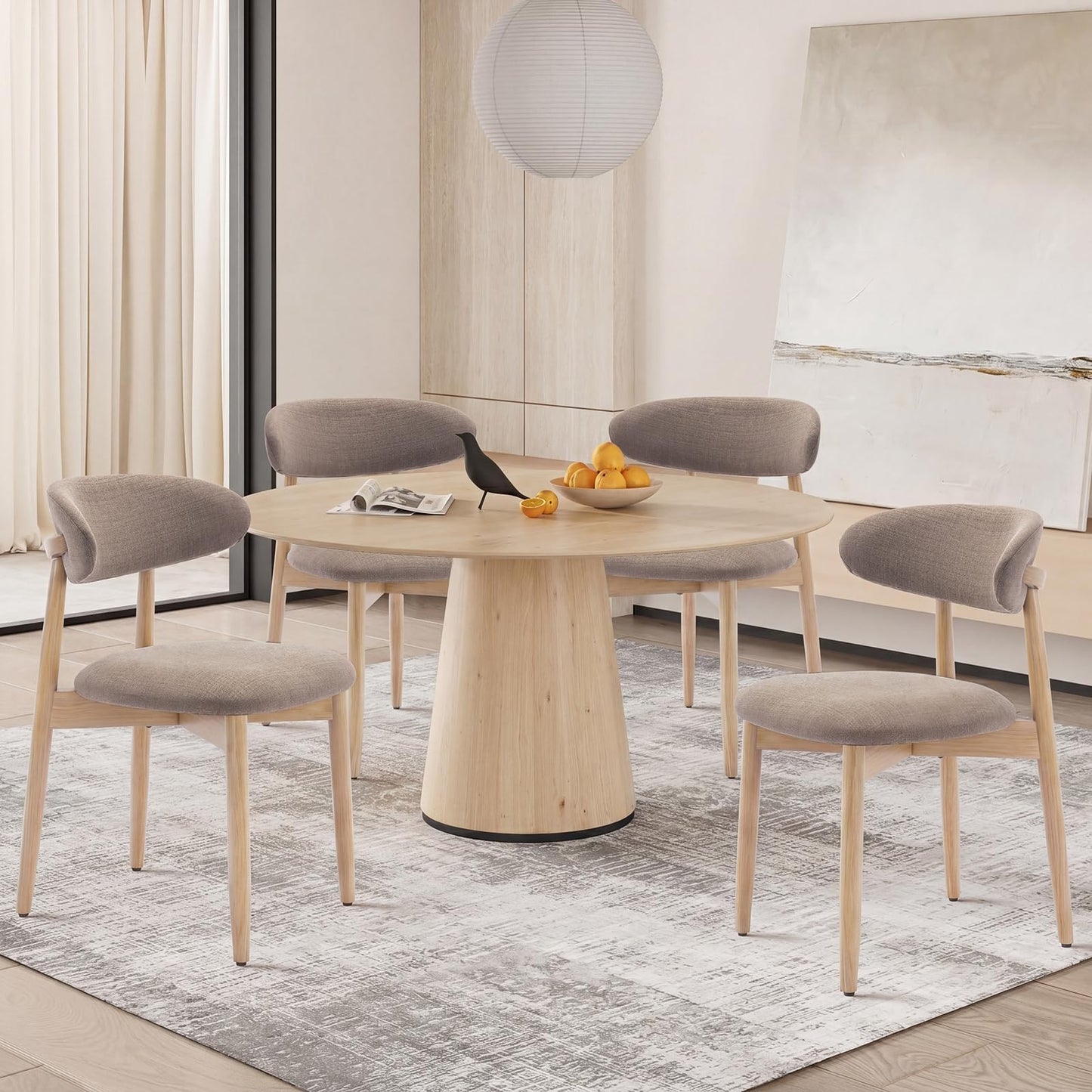 COLAMY Modern Dining Chairs Set with Wooden Legs – Upholstered Fabric Dining Room Chairs with Curved Backrest, Soft Cushion Seat
