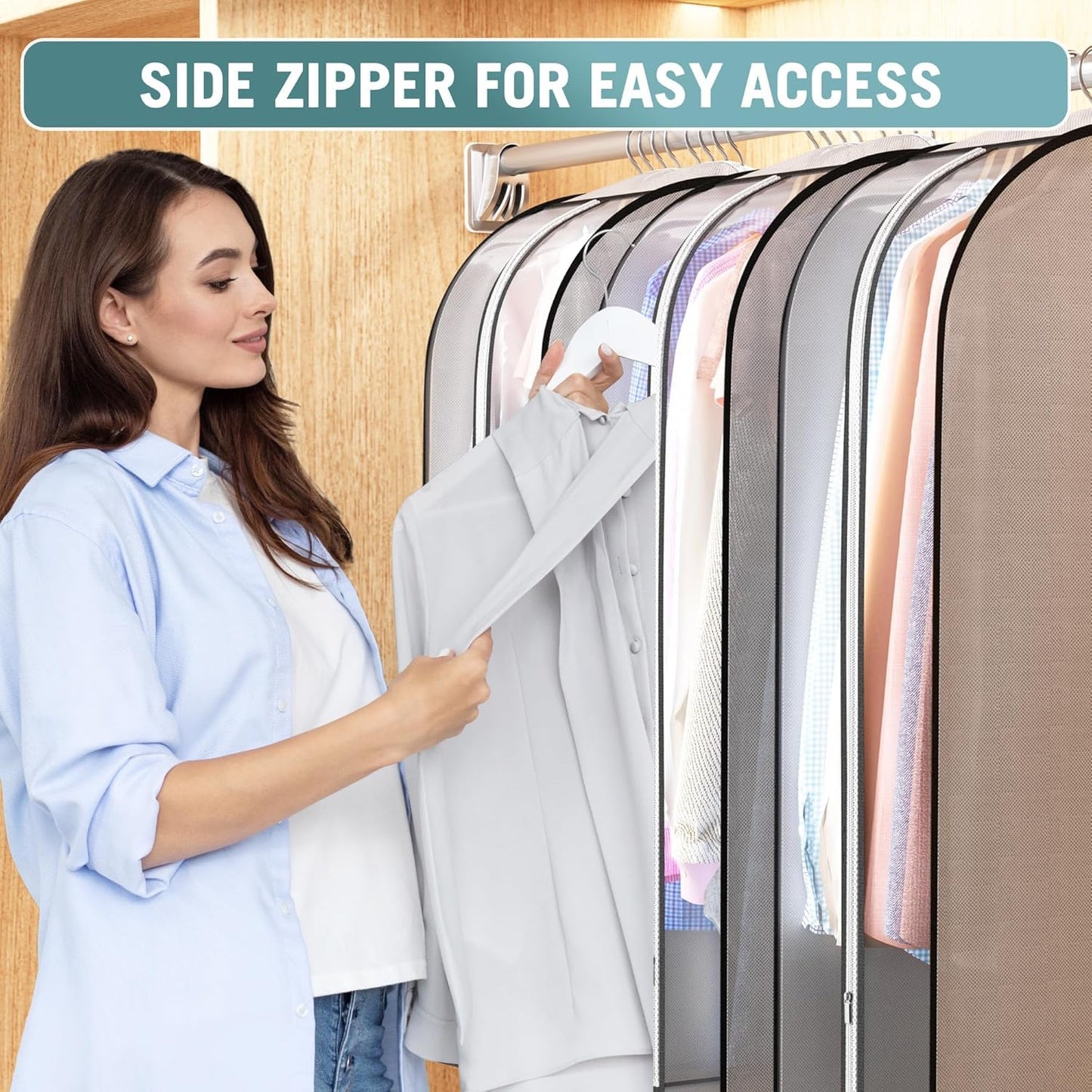Blueshake 10" Gusseted Garment Bags For Hanging Clothes, 40" Garment Bags For Storage,Side Clear Garment Covers For Coats, Jackets, Sweaters, Jacket