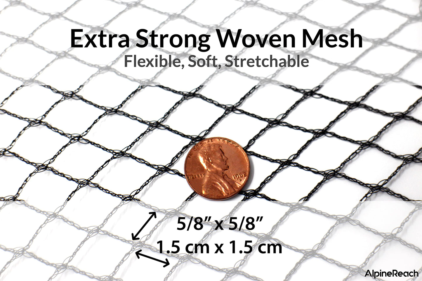 AlpineReach Garden Netting 4.5m x 15m Extra Strong Woven Mesh Bird Netting Heavy Duty Kit - Protect Plants & Fruit Trees Against Animals & Deer