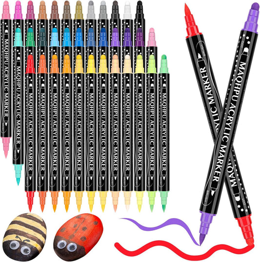 Maqhpu Acrylic Paint Pens, 36 Colours Paint Markers Dual tip Acrylic Markers for Rock Painting Stone Glass Ceramic Wood Metal, Gifts for 4-12 Year Old