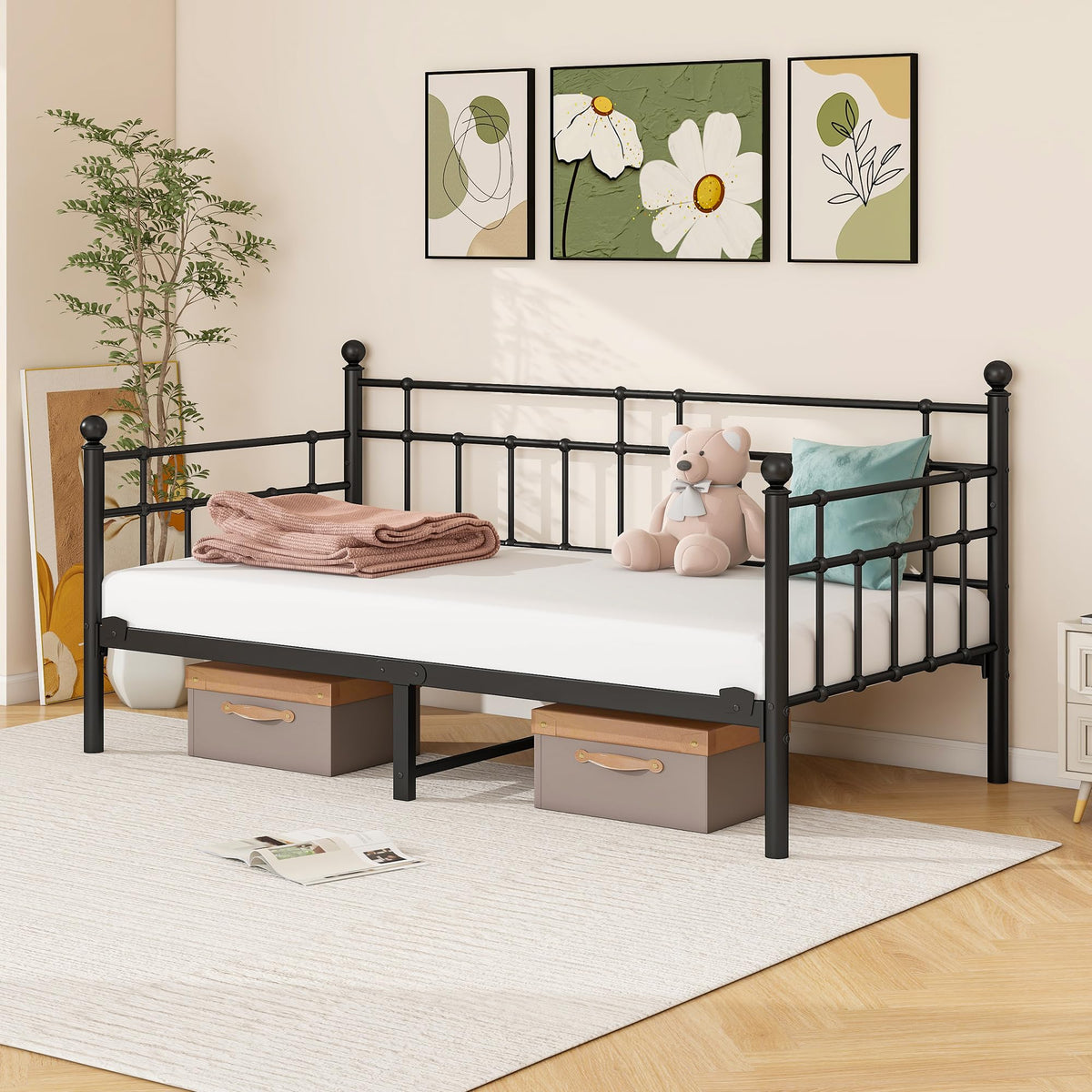 HOMERECOMMEND Metal Single Daybed Frame 3ft Sofa Bed Frame,Black