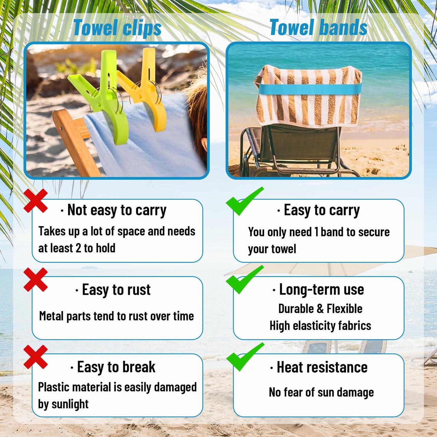 4 Pack Sun Lounger Straps, Elastic Sunbed Towel Bands, Windproof for Beach, Pool & Cruise Chairs