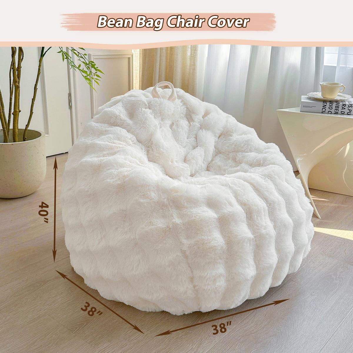 LIFEREVO 3FT Fluffy Faux Rabbit Fur Bean Bag Chair Cover, No Filler, Beige