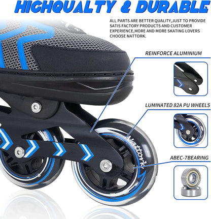 Nattork Adjustable Inline Skates for Kids and Adult with Light Up Wheel, Outdoor & Indoor Illuminating Roller Skates for Girls and Boys,Beginners