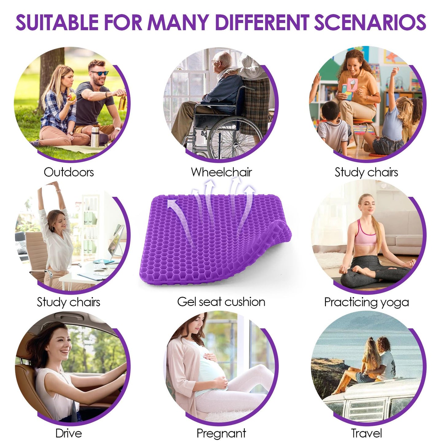 wiksite Gel Seat Cushion, Honeycomb Design Double Thick Gel Cushion with Cloth Cover Ergonomic & Cool Seat Cushion for Home Office Chair Car