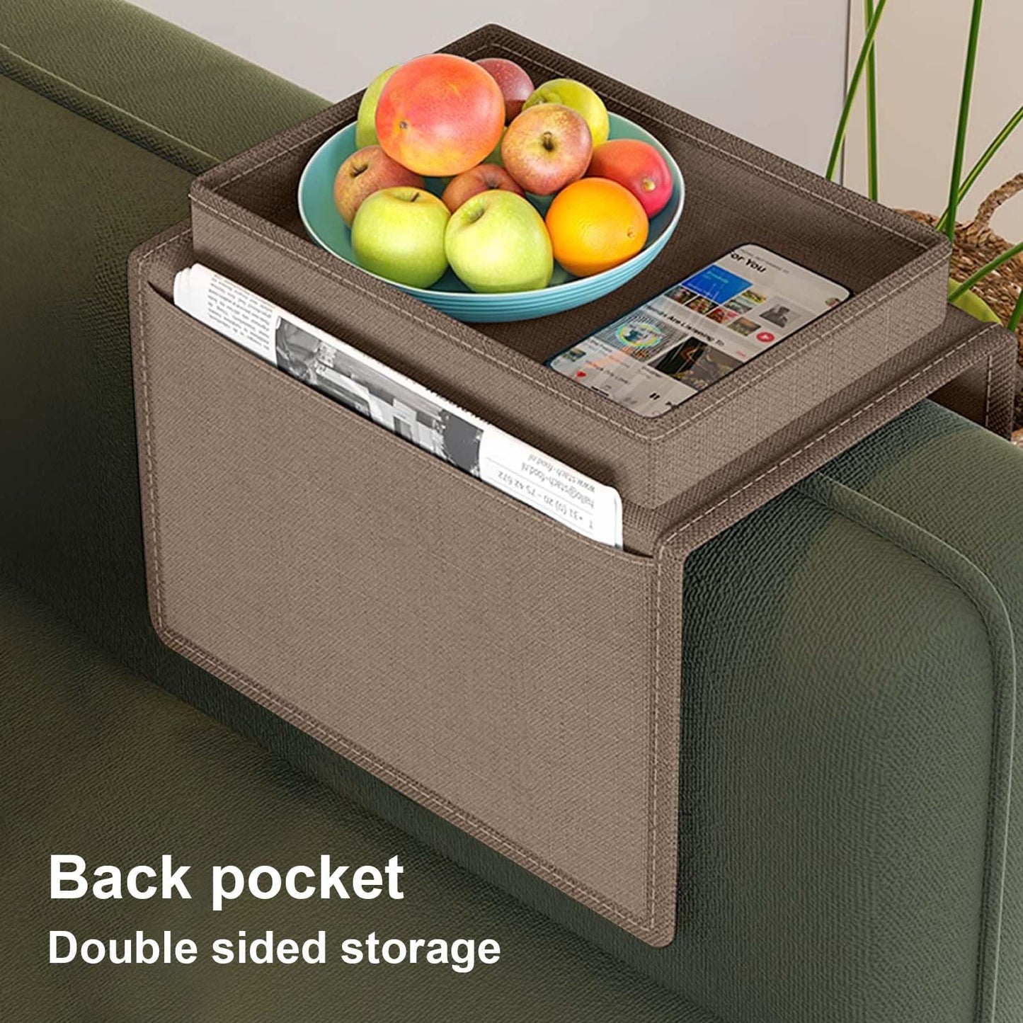 Sofa Armrest Organizer, Couch Caddy Arm Hanging Storage Bag With Cup Holder Tray, Anti-slip Armchairs Bedside Caddy Pouch Sofa Tidy Table for TV