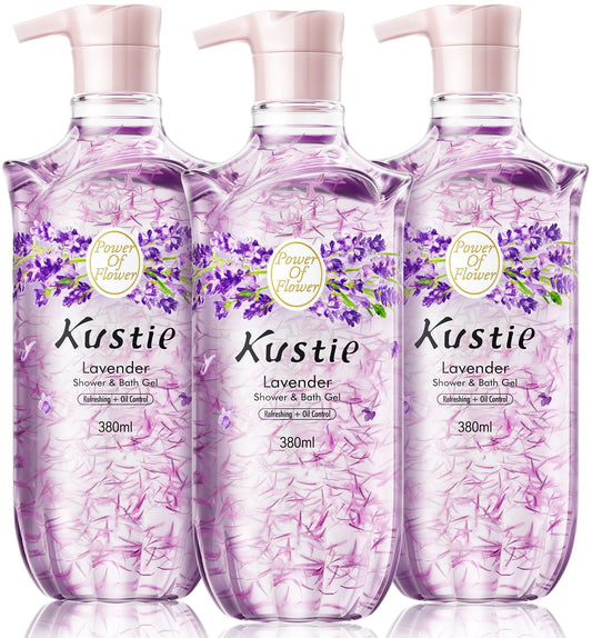 Kustie Lavender Petal Body Wash ? Real Visible Provence Petals with Tea Tree Oil | Oil-Control & Pore-Clearing Cleanser for Balanced Skin | Free From