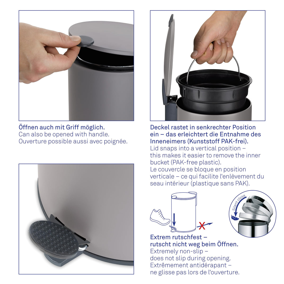 kela Cosmetic Bin Matt Black 5 Litres Silent-Close Lid Pedal Bin Bathroom Bin, Bathroom Bin with Inner Bucket and Carry Handle