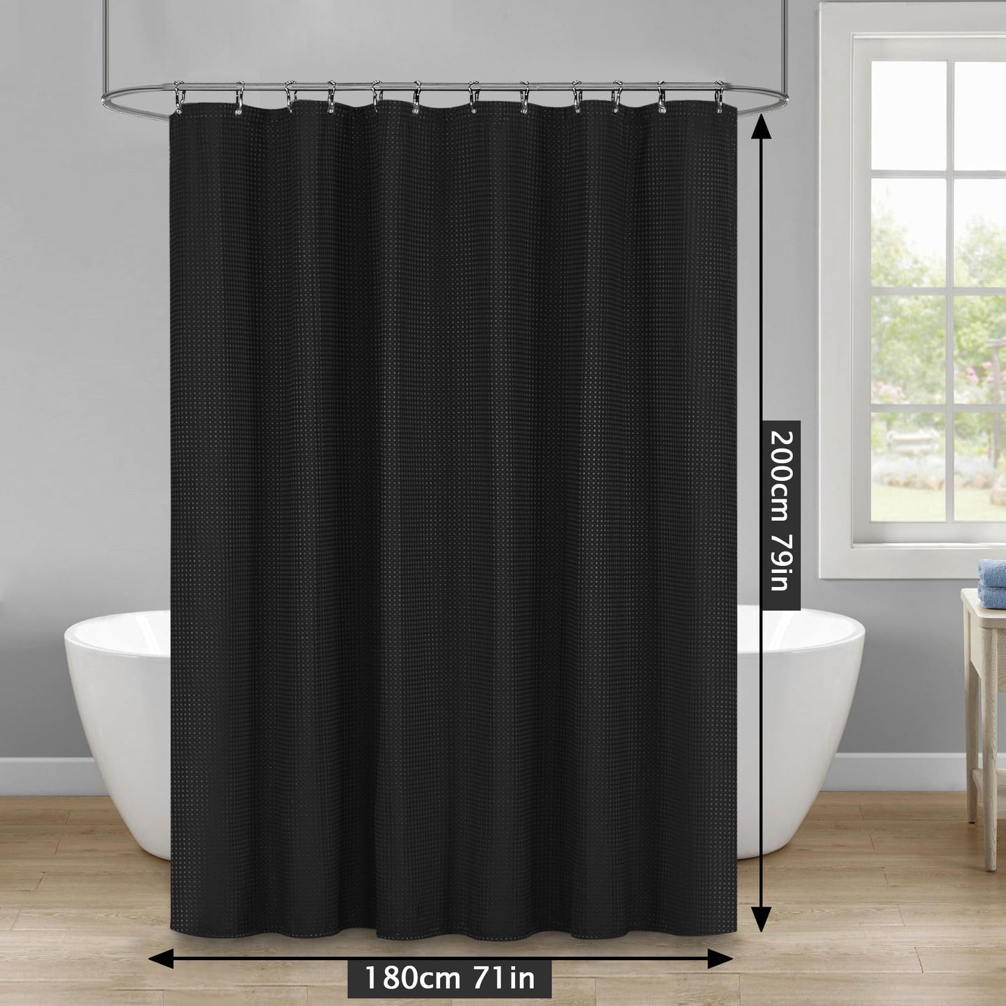 KAIMEIYU Shower Curtain Polyester Bath Curtains Heavy Duty with 12 Metal Hooks Bathroom Curtain Washable Waterproof for Bathtub and Bathroom 180 x