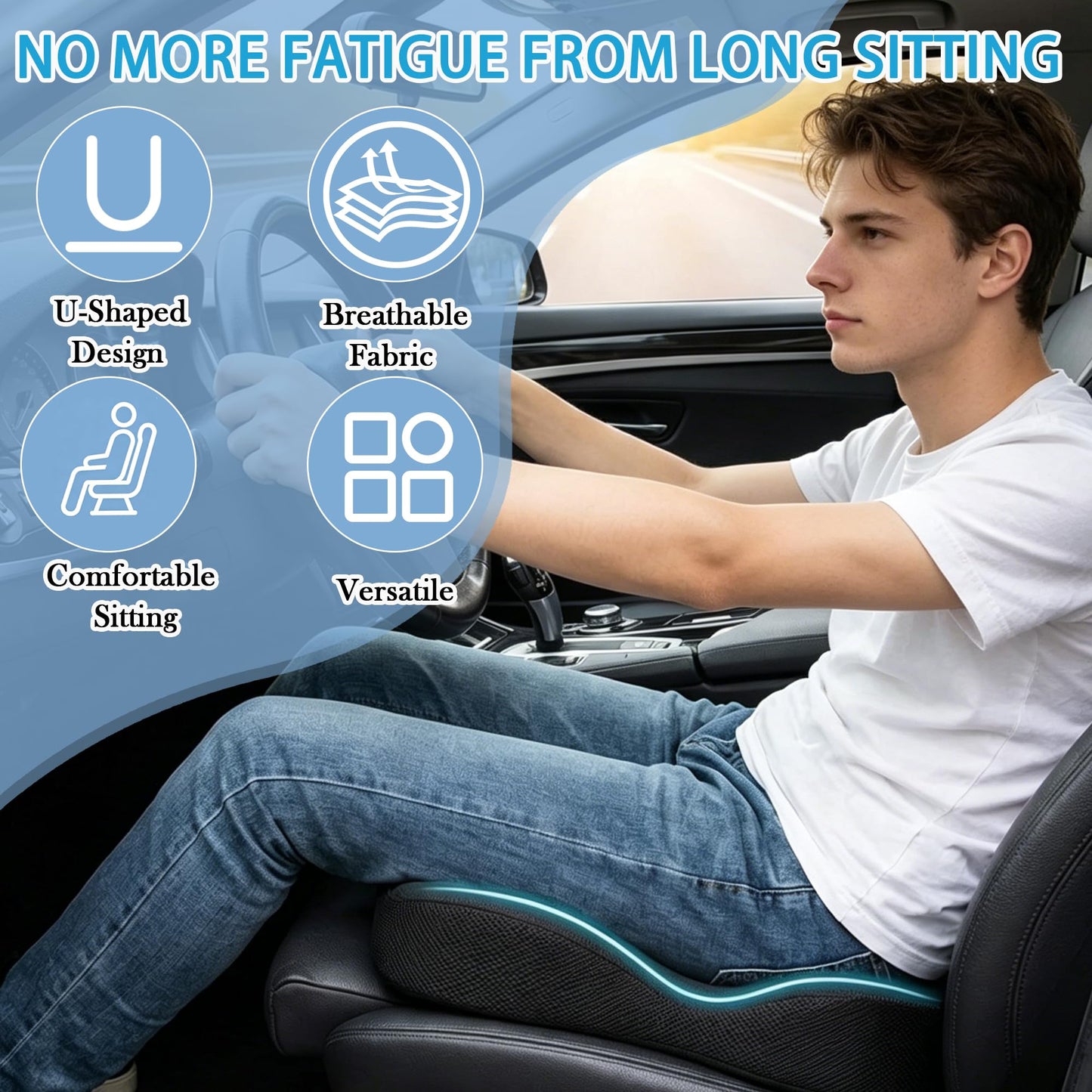 YueXing Coccyx Cushion, Memory Foam Seat Cushion for Tailbone Pain Relief – W-Shape Design, Non-Slip